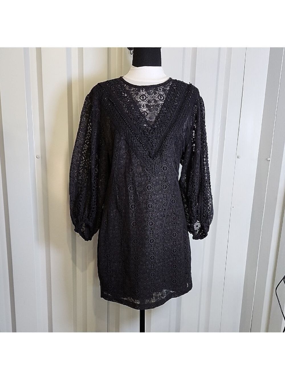 IRO Women's Black Lace Long Sleeve Mini Dress Size FR 40 US 8